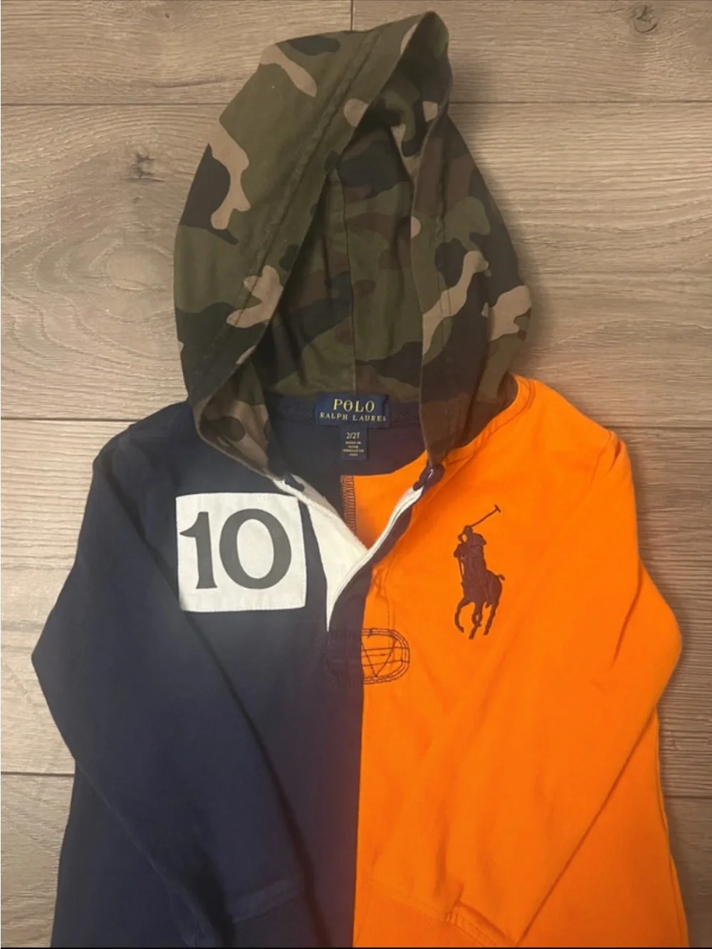 Ralph Lauren Boys' Navy & Orange Camo Hooded Polo Shirt
